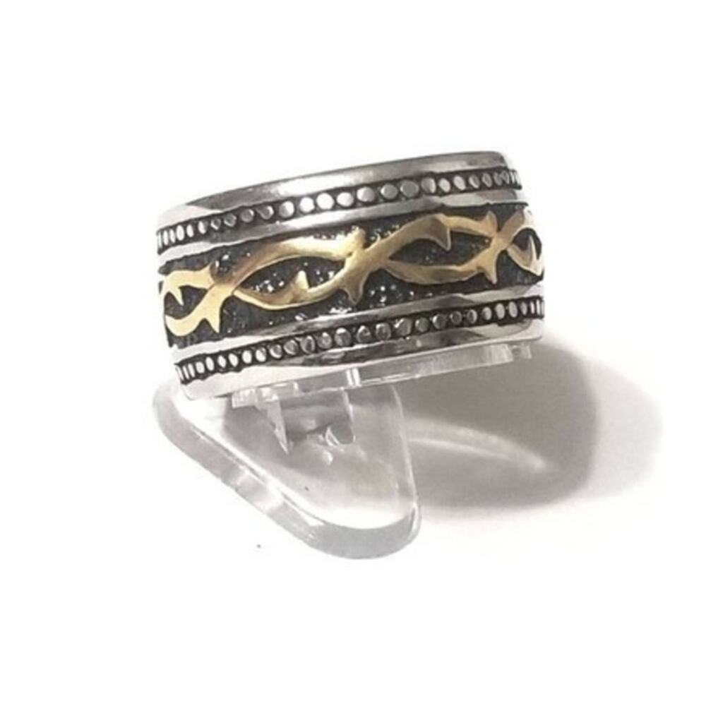 Men's new 316L stainless steel  silver gold wide ring size 11‎